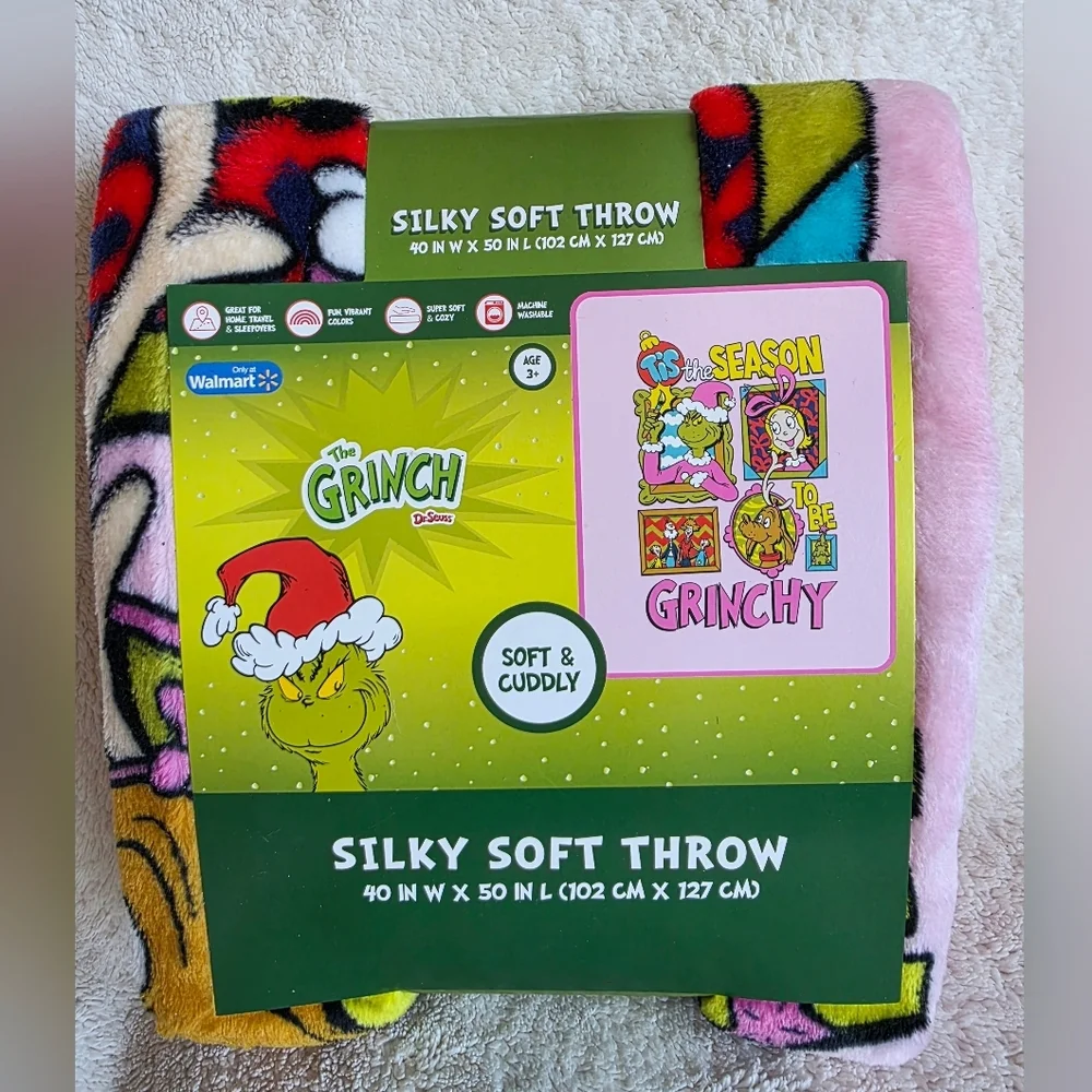 Dr. Suess The Grinch Grinchmas Holiday Christmas Silky Soft Throw Blanket 40x 50
